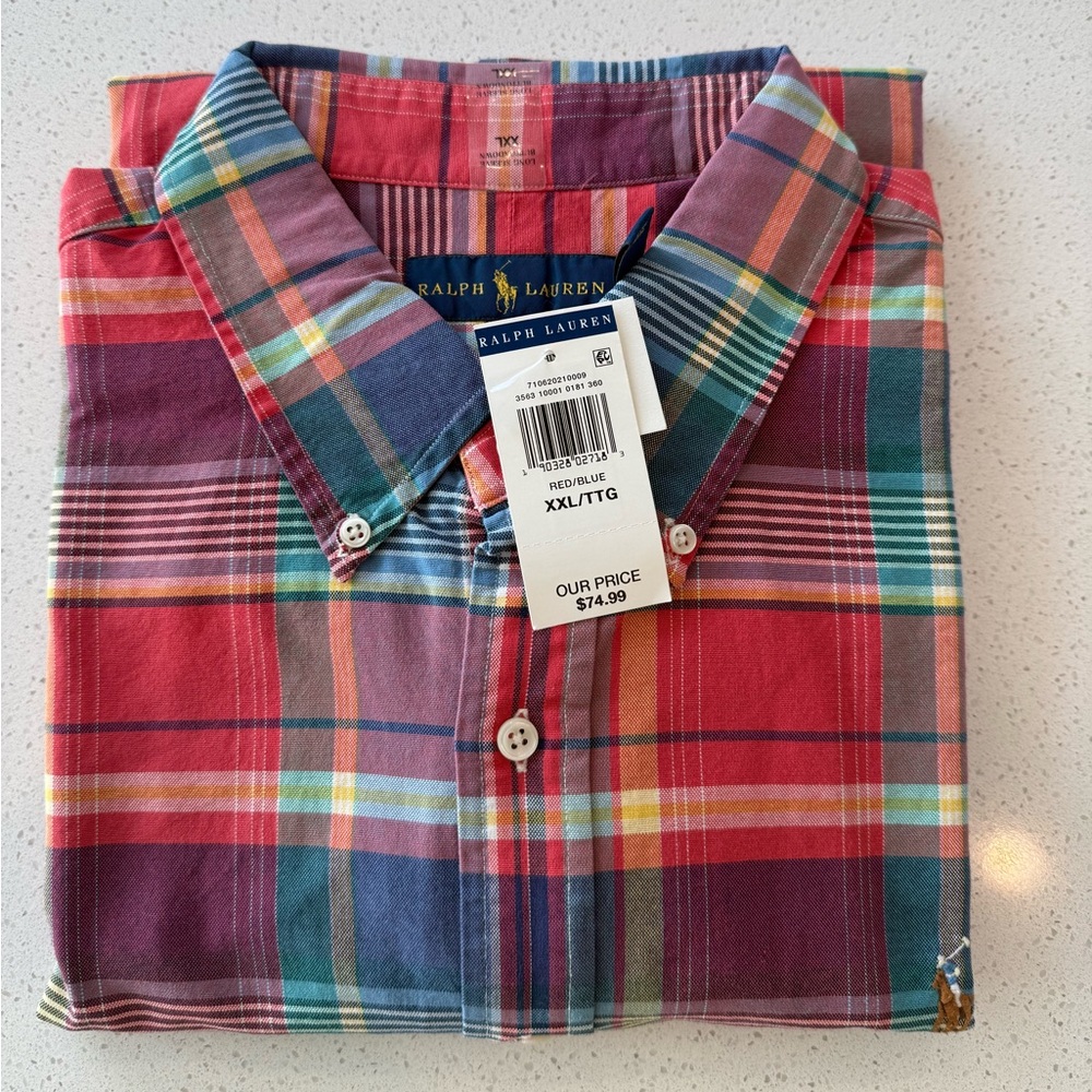 Ralph Lauren Red and Blue Casual Button Down Shirt